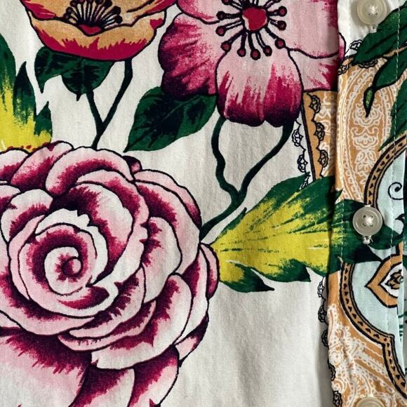 Chicos Size 2 Silky Soft Floral Tiles Tunic Chest Pockets Hi Lo Blouse Top - Picture 8 of 10